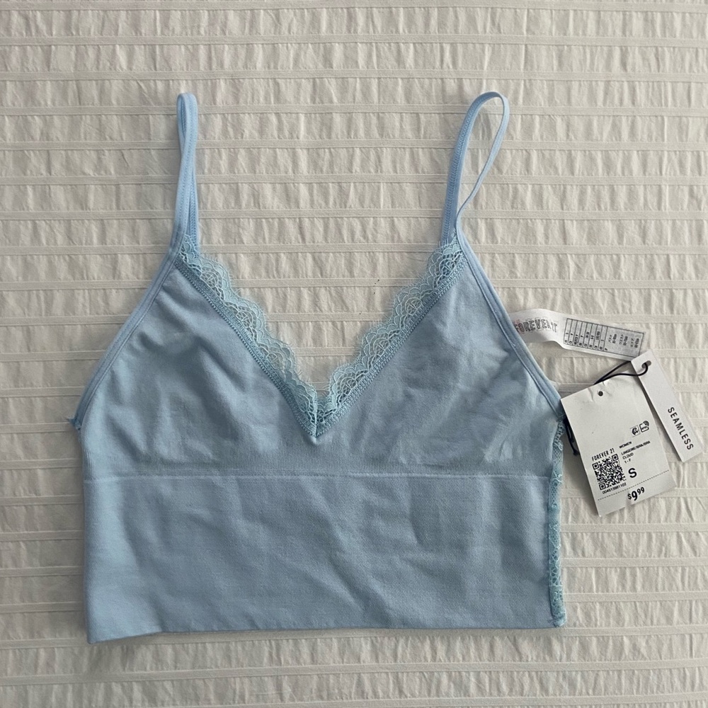 Forever 21, Baby Blue bralette crop, Small, Stretchy, Seamless